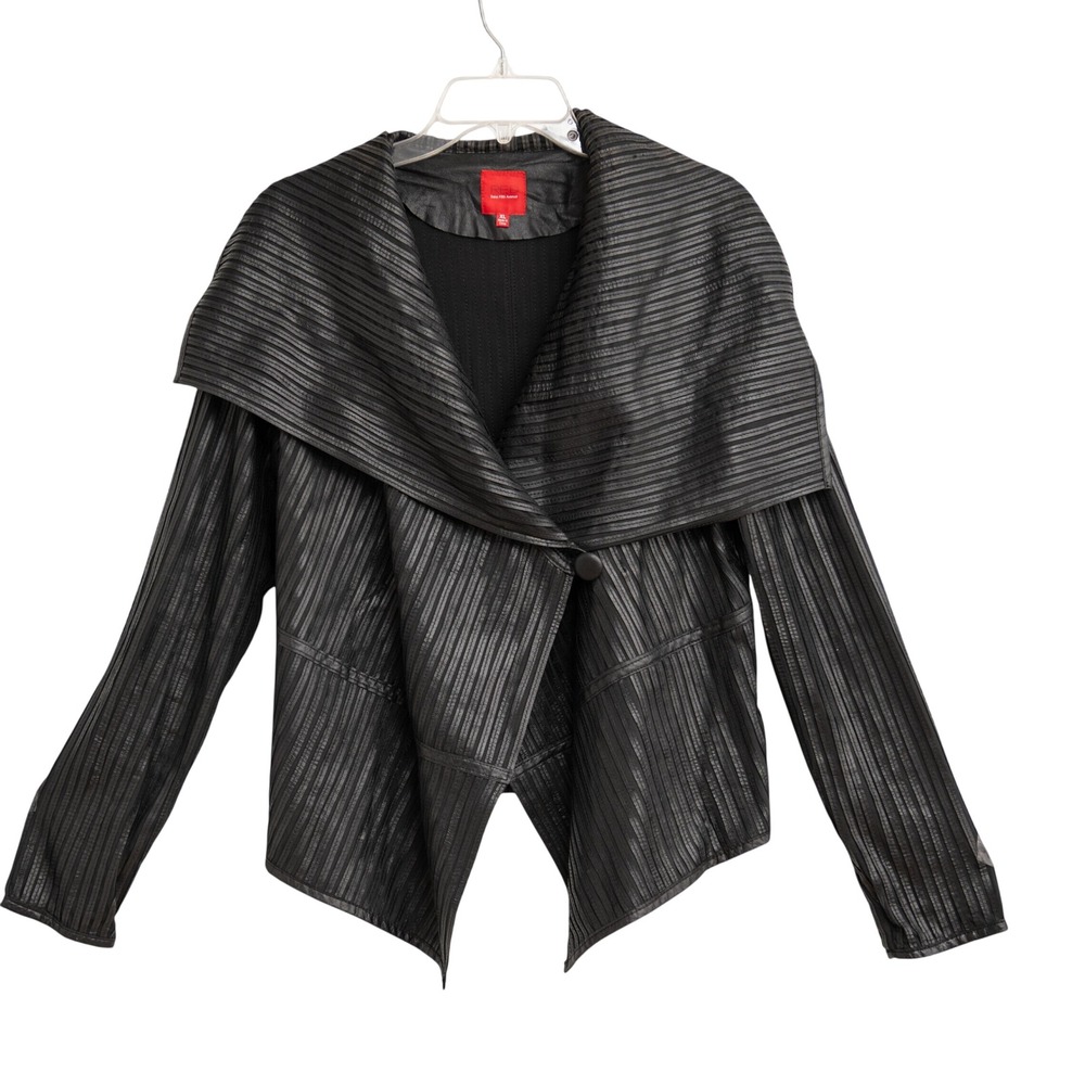 Saks‎ 5th Avenue Pleated Asymmetrical Leather Jacket XL Goth Edgy Moto Modernist